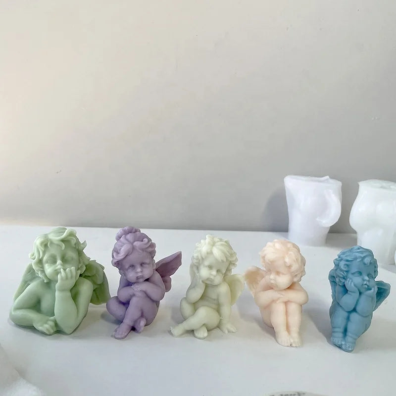 DM569 DIY 3D Little Angel Scented Candle Silicone Mould Plaster Stereo Ornament Mold for Cup Lid Decoration