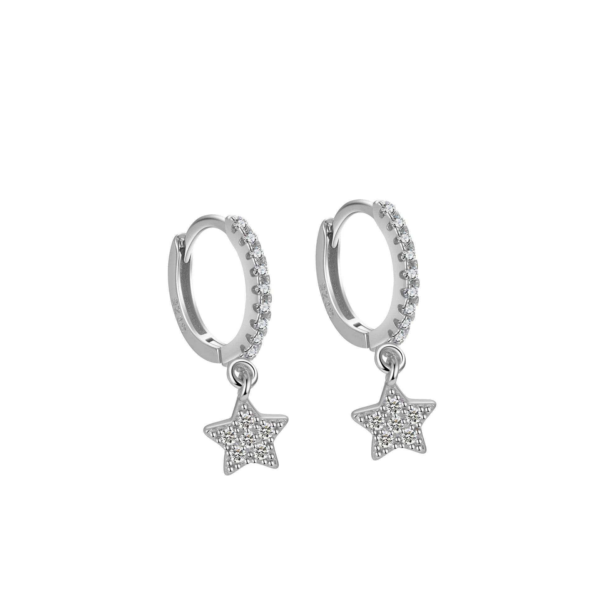 Cute Star Earrings for Women Girls 925 Sterling Silver White CZ Trendy Dangle Drop Hoops Gold Plated Fine Jewelry Set Wholesale