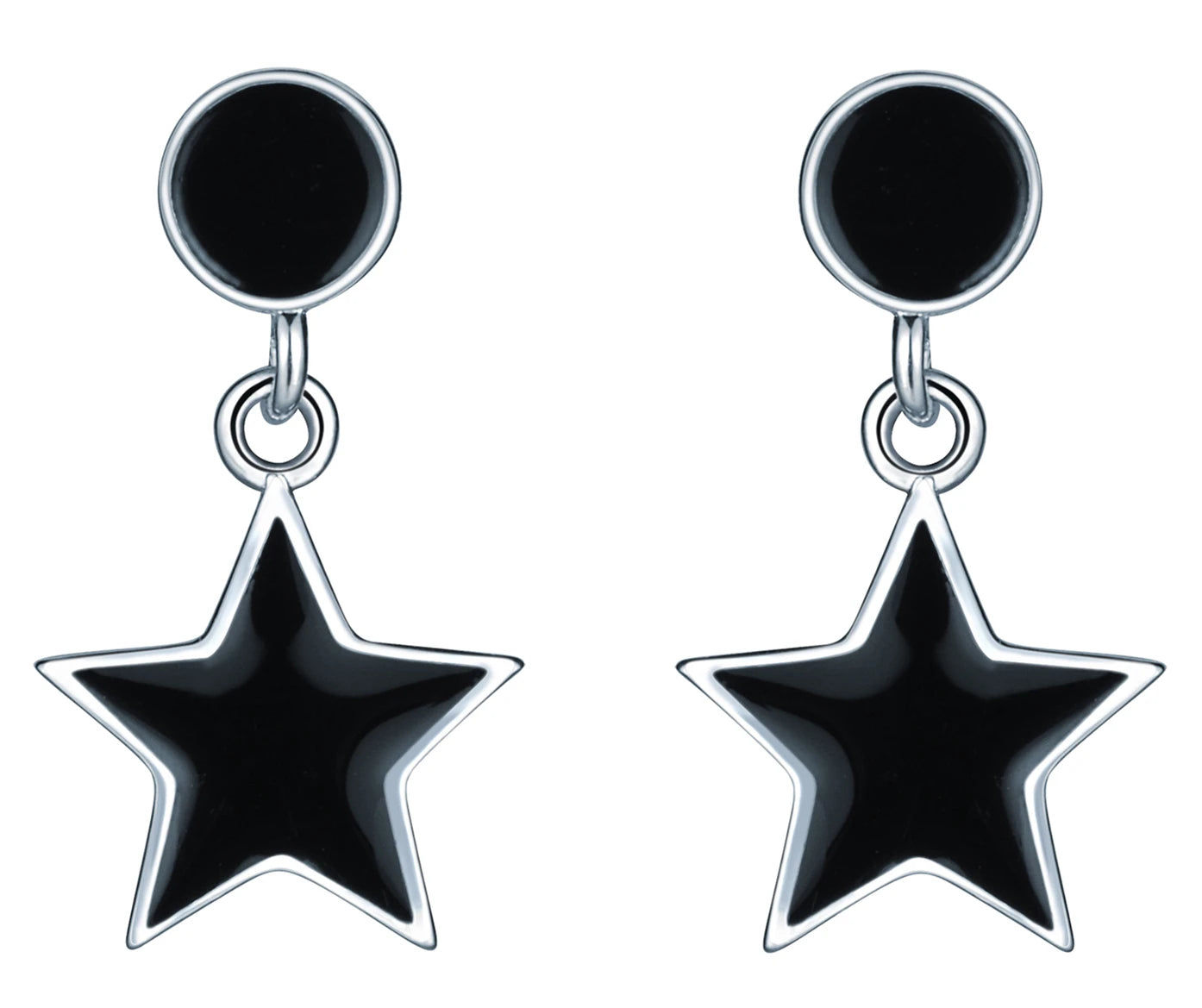 Fashion Delicate Ear Hook Black Round Star Glue Drop S925 Sterling Silver Women's Stud Hanging Earrings