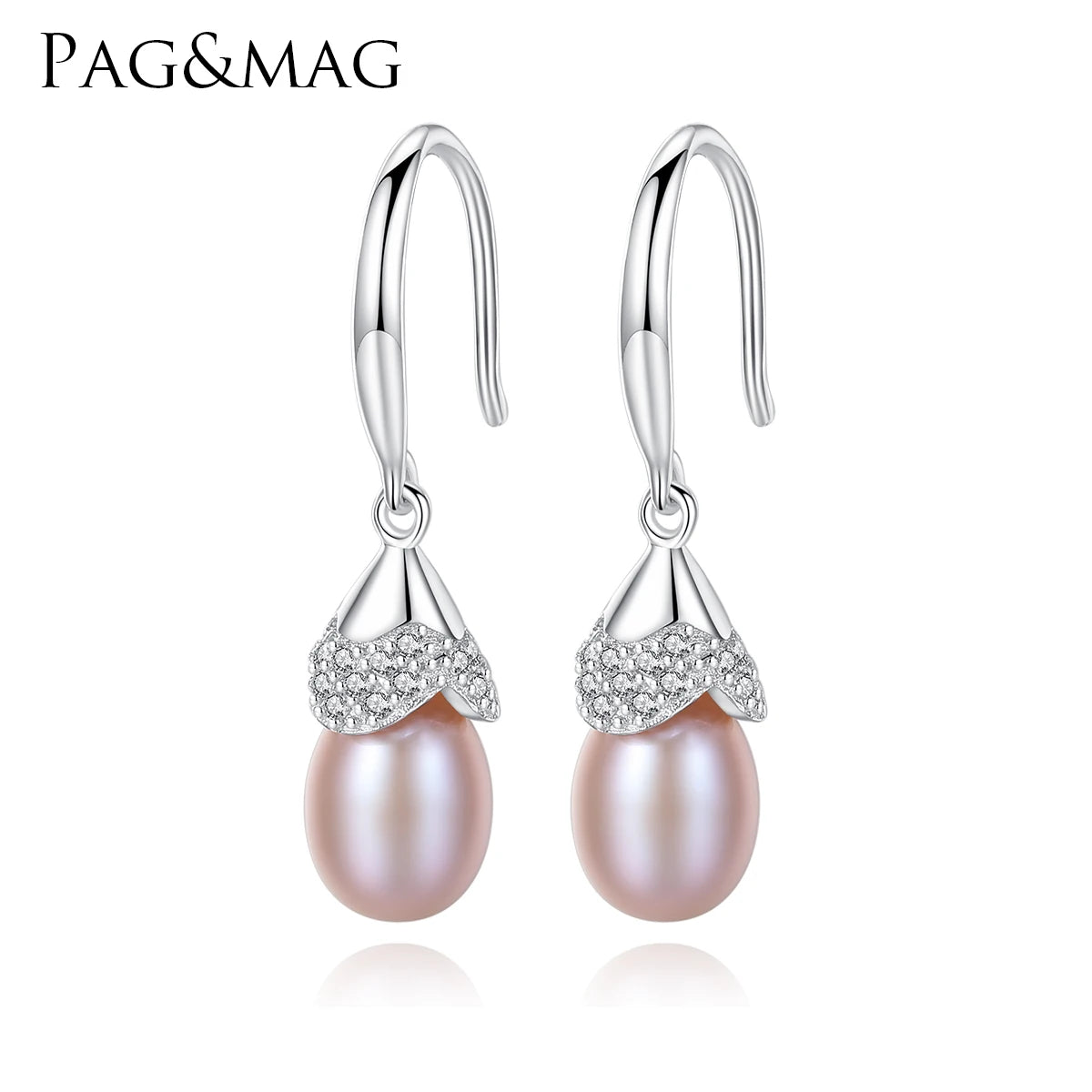 CZCITY Trendy 925 Sterling Silver Freshwater Pearl Luxury Drop Earrings Clear CZ Crystal Hook Ear Ring Pearl