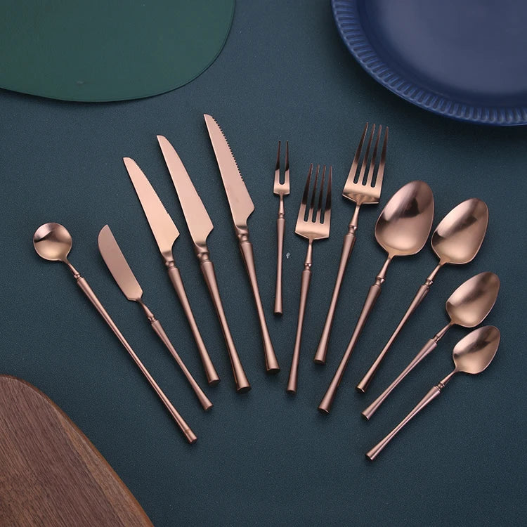 Stainless Steel Royal Premium Copper Cutlery Set Matte Rose Gold Flatware