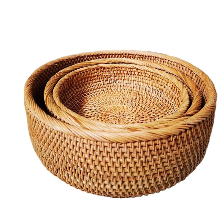 Customized Size Round Wicker Organizer Baskets for Dining Room Handwoven Rattan Storage Basket