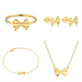 925 Sterling Silver Bow Ring Earring Bracelet Necklace Set Gold Plated Trendy Wedding Engagement Party Jewelry