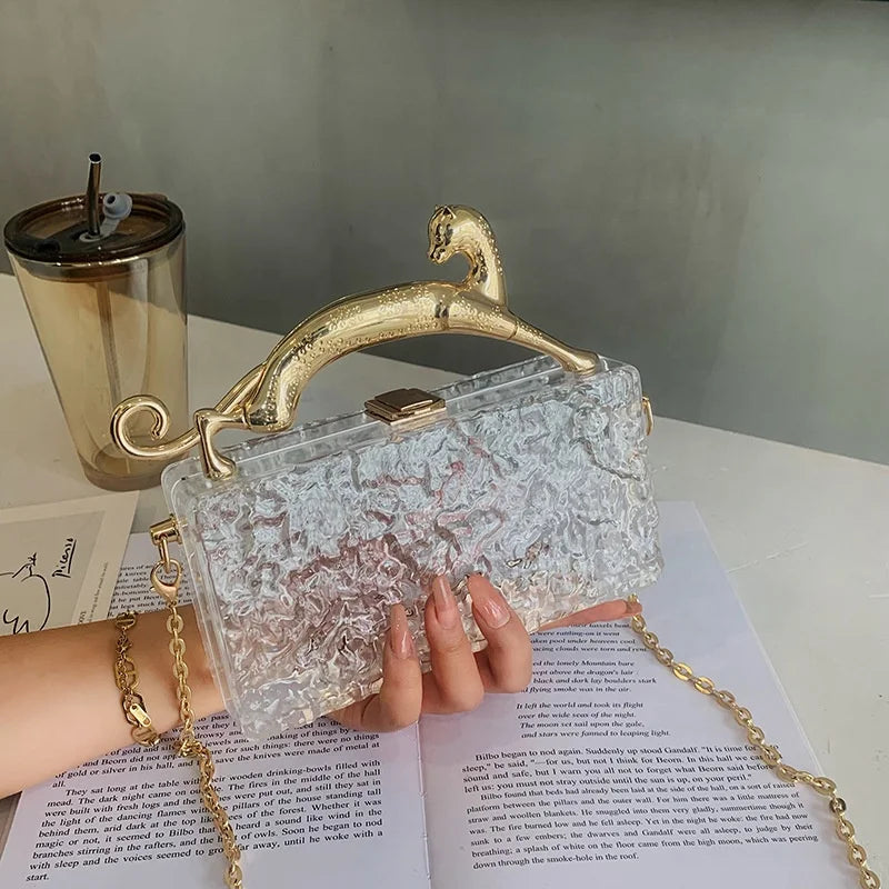2025 Stone PVC Clear Purse for Women Chain Shoulder Jelly Bags for Lady Animal Handle Transparent Crossbody Purse Evening Bag