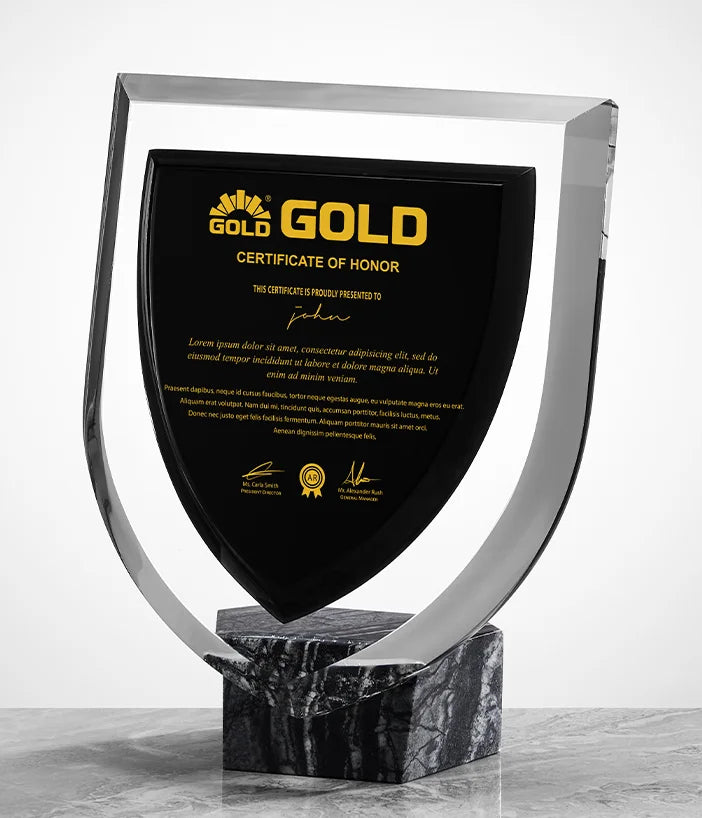 Custom Color Printing Solid Glass Trophy Holder Creative Company Annual Meeting Souvenir Luxury Wooden Crystal Medal