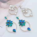 Statement Colorful Diamond Flower Hoop Earrings Sparkling Rhinestone Big Flower Hoop Earrings Wholesale