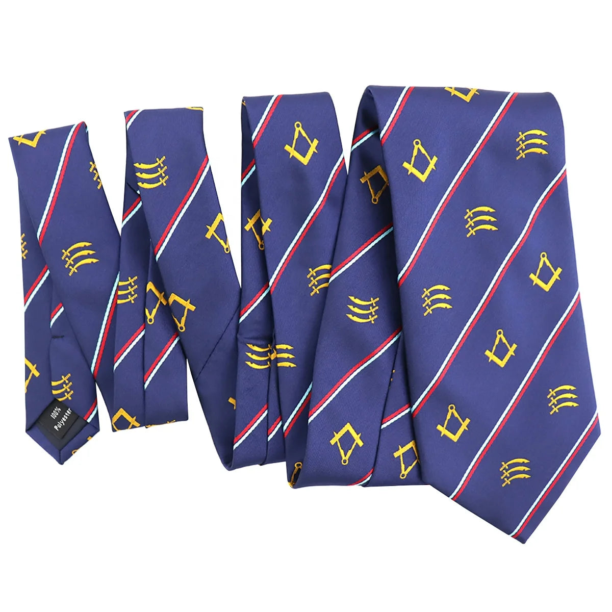 Microfiber Custom Woven Square Compass Sword Men's Striped Wholesale Blue Neckties Masonic Ties Regalia Mason Freemason Tie