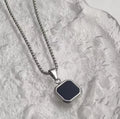 High Polished Stainless Steel Black Onyx Square Necklace for ManFashionable 24 Inch Round Box Chain