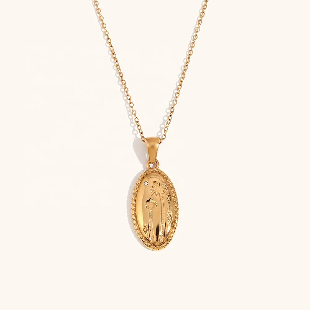 Dingran NECKLACE Wholesale Oval Coconut Tree Pendant Necklaces Tanish Free Gold Plated Jewelry