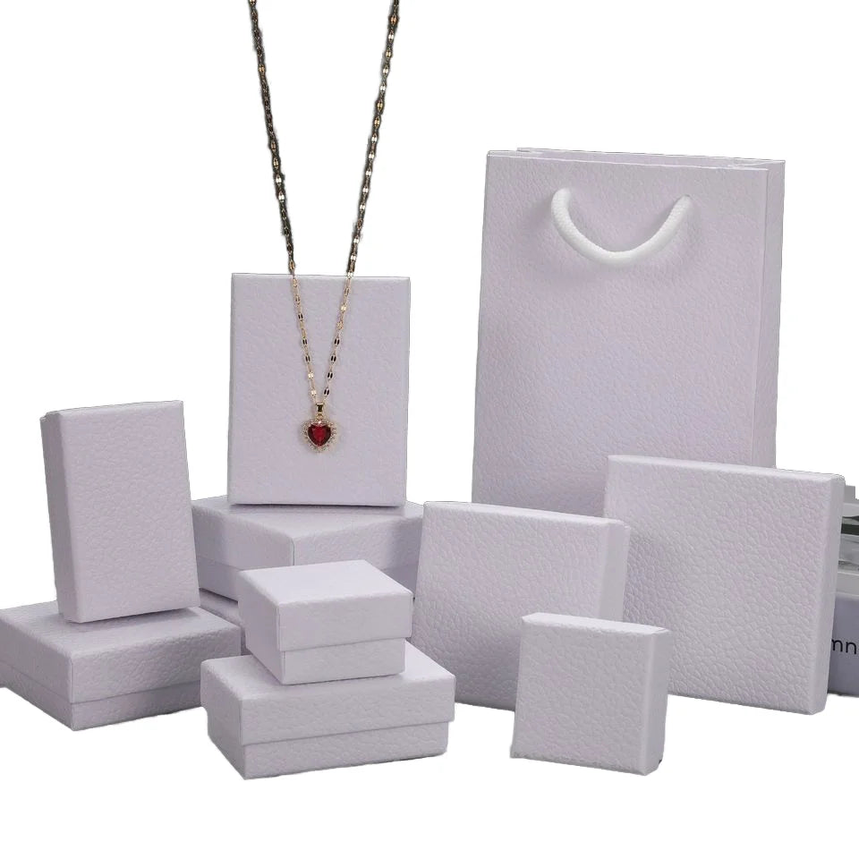 Simple White Jewelry Box Set Including Necklace & Ear Stud Ring Box for Packaging & Display
