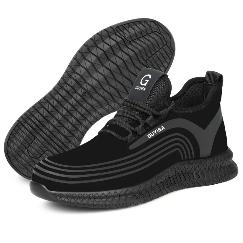GUYISA Black Anti Puncture Anit Skid Autumn Winter Rubber Bottom Safety Shoes Steel Toe Industrial Work Shoes for Men MegaBDM
