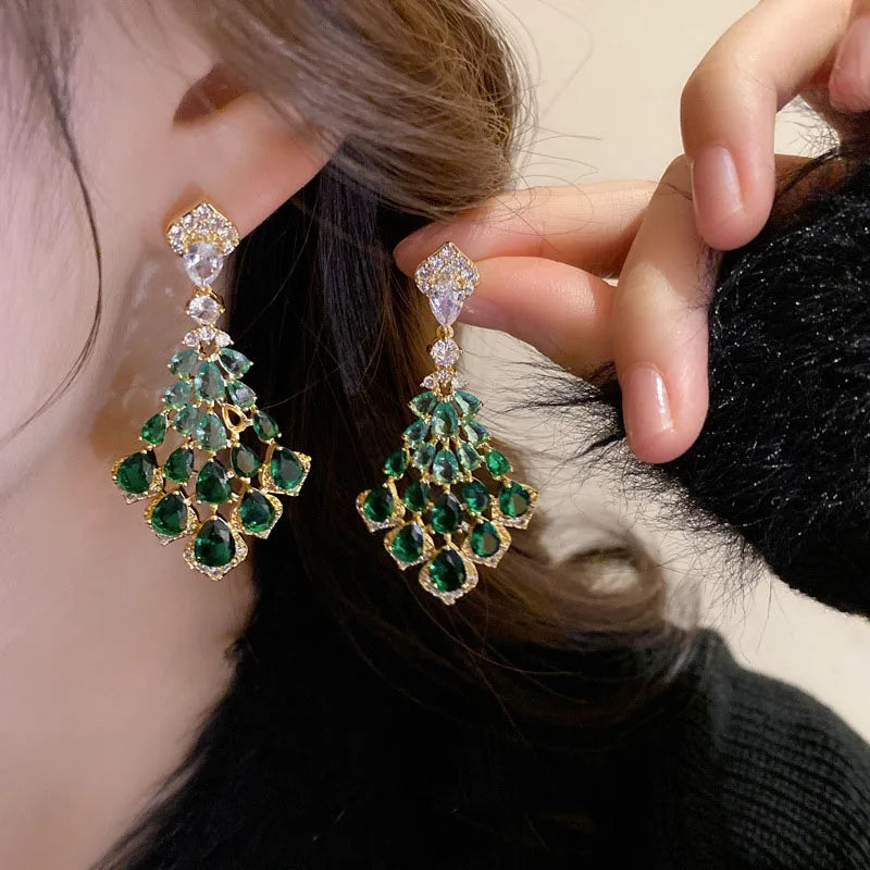 Retro Style Emerald Gemstone Stud Earrings 925 Sterling Silver Pins Micro Zircon CZ Stud Earrings Jewelry for Women