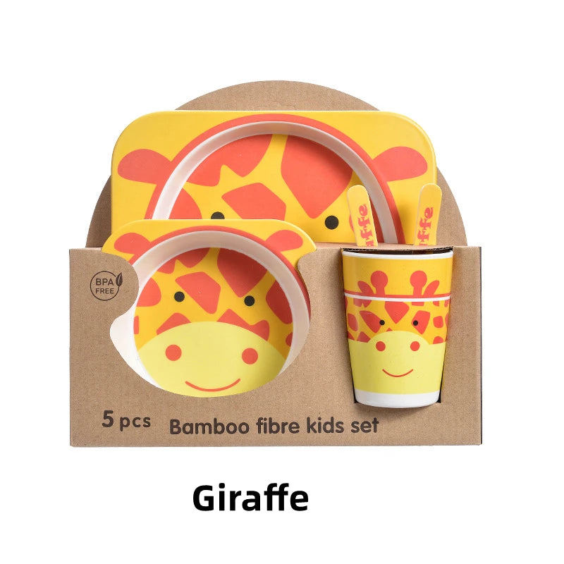 Animal Cow Owl Pig Rabbit fox Design Bamboo Kids Set Cute Bamboo Fiber Dinner Set Kiddie Cartoon Dinner Ware