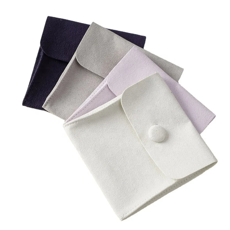 A1 8x8cm Custom Logo Jewelry Package Ivory Microfiber Snap Button Pouches Jewelry Bag Custom logo