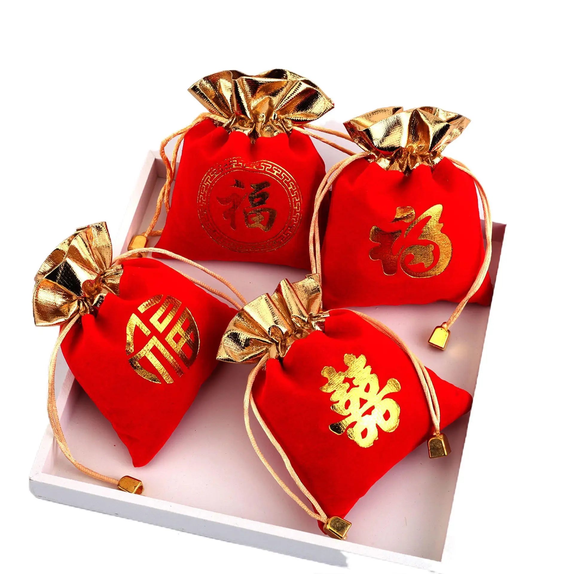 Brocade Bag Packaging Bag Wholesale Red Velvet Drawstring Jewelry Bag Buddha Beads Blessing Pouch