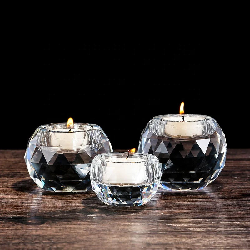 Crystal Candle Holder for Home Decor Table Set Modern Glass Diamond Candlestick Hotel Use Party Gifts Simple Design