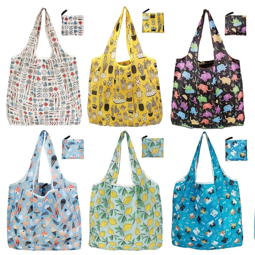 Popular Cute OBL Women's Small Travel Nylon Collapsible Foldable Tote Bag with Patterns Shoulder Strap & Hand Length Handle