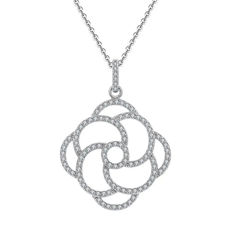 YH JEWELLERY Women's 925 Sterling Silver Cubic Zircon Flower Statement Pendants Rhodium Plated Necklace for Weddings