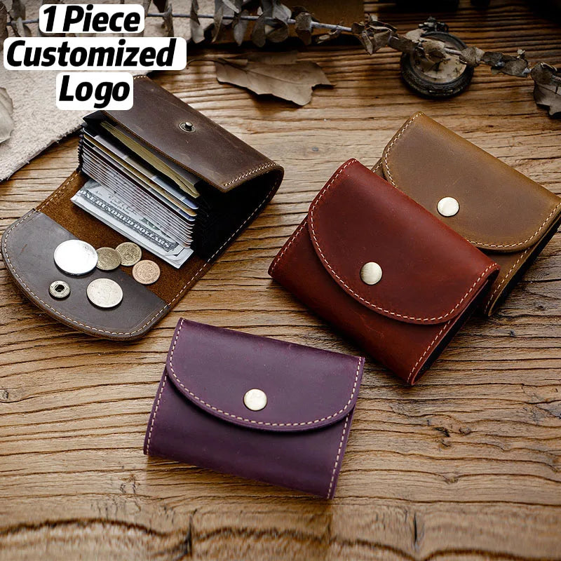 Retro Cowhide Buckle Men's Large Capacity 12-Slot Genuine Leather Wallet WithAccordion Card Business Card