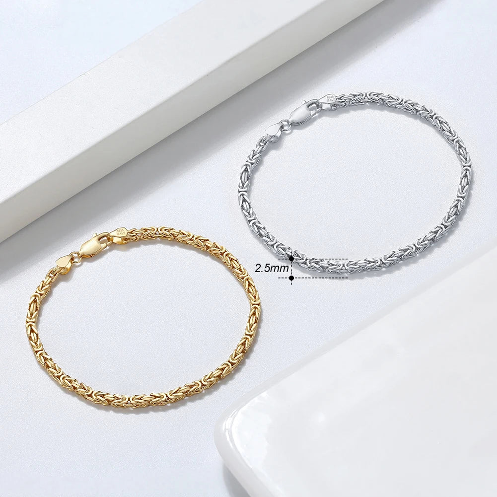 RINNTIN SB122 Handmade 14K Gold Plated 925 Sterling Silver Italian 2.5mm Flat Byzantine Bracelet