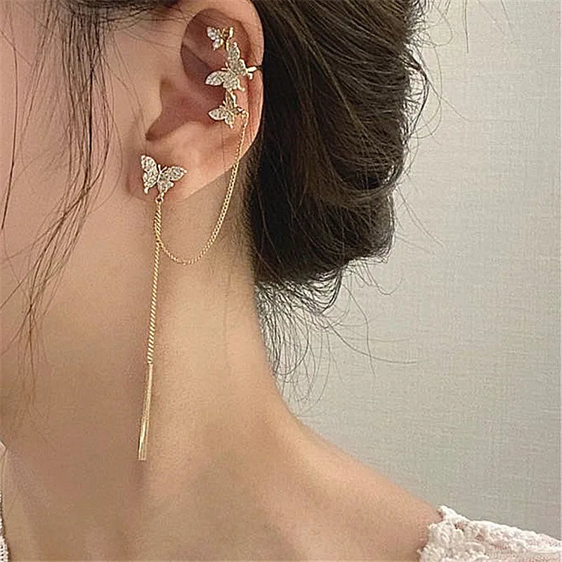 Wholesale Butterfly Tassel Drop Earrings Women Simple Rhinestone Drop Earrings 925 Silver Needle Long Earrings Jewelry
