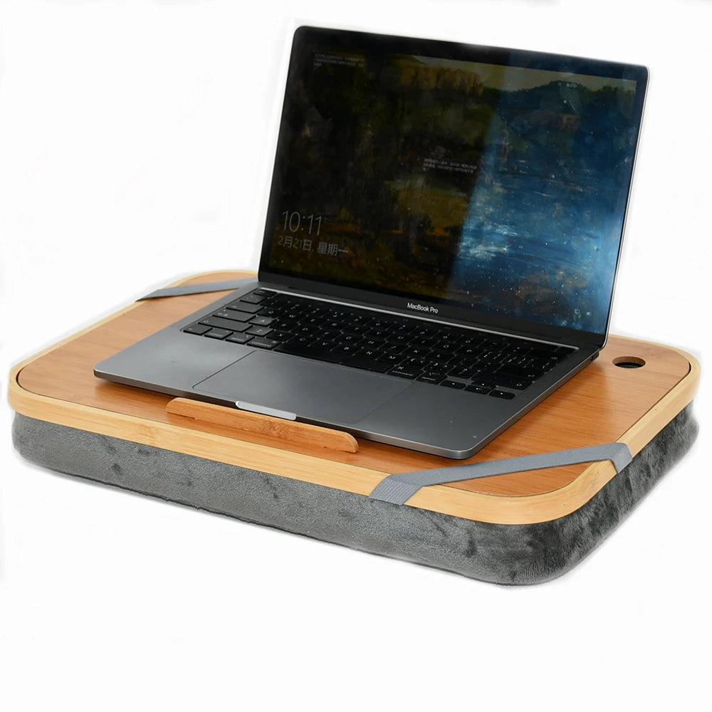 Home Office Bamboo Laptop Table Bed Tray Lap Desk With Mouse Pad and Phone Holder