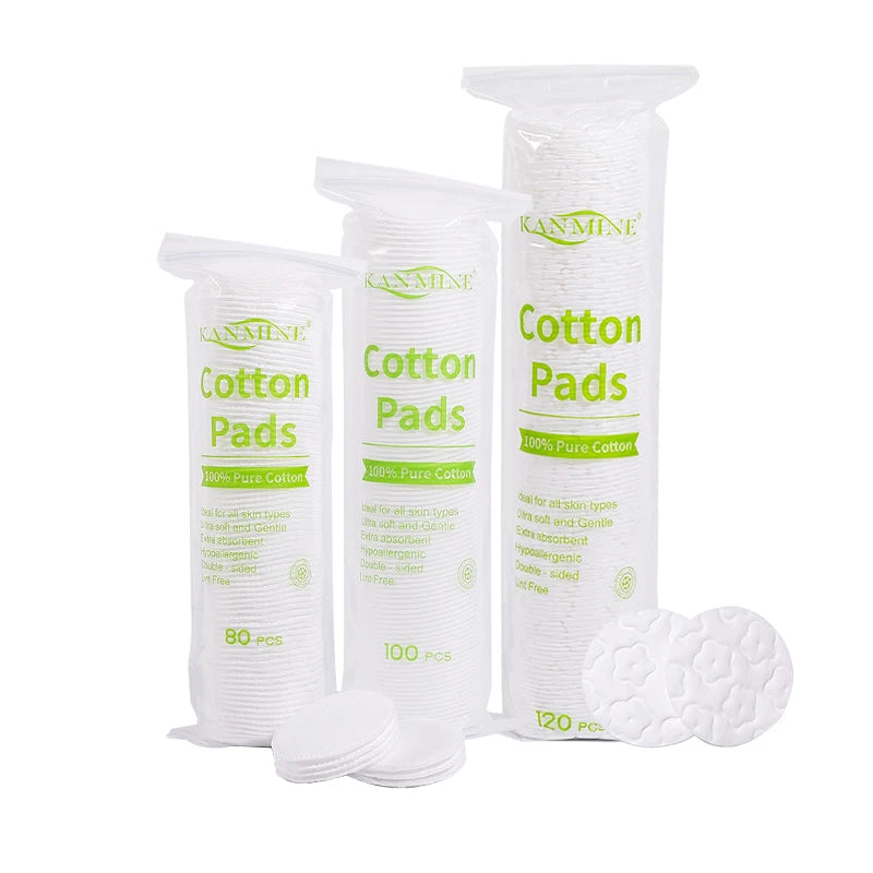 Hot Sales Kanmine Brand 100 Pcs 3-Layer Disposable Round Makeup Remover Cotton Pads for Face
