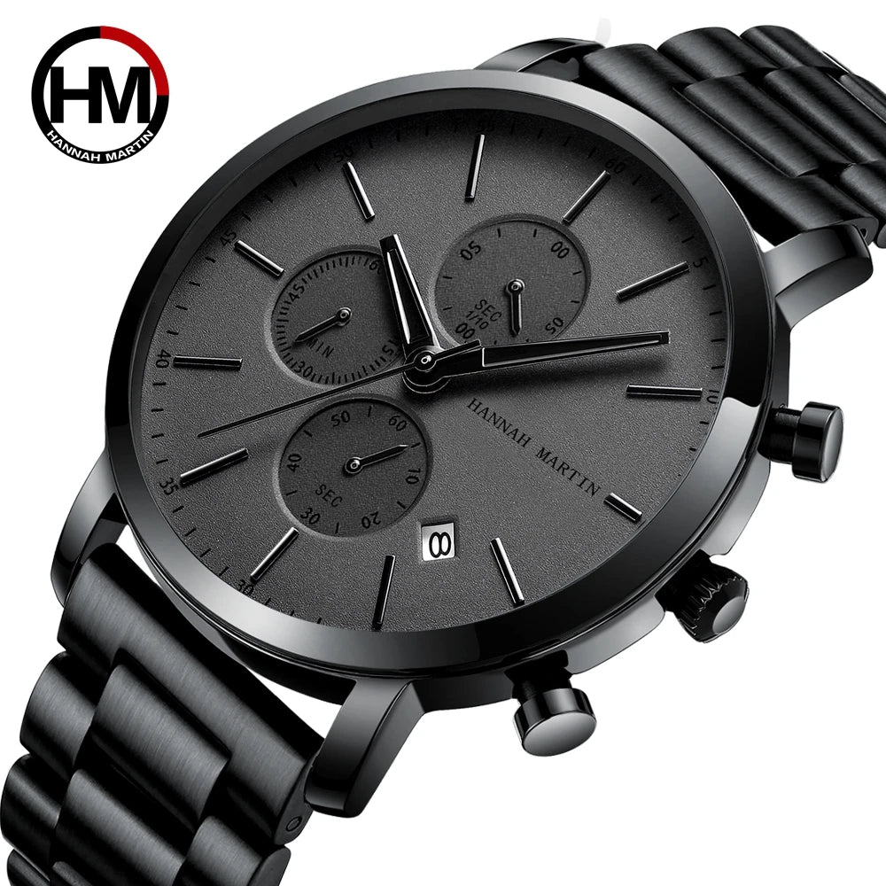Hannah Martin HM-109 Watch Hot Sale Quartz Stainless Steel Watches Men Wrist Fashion Business Date Wrist Watch Montre Homme