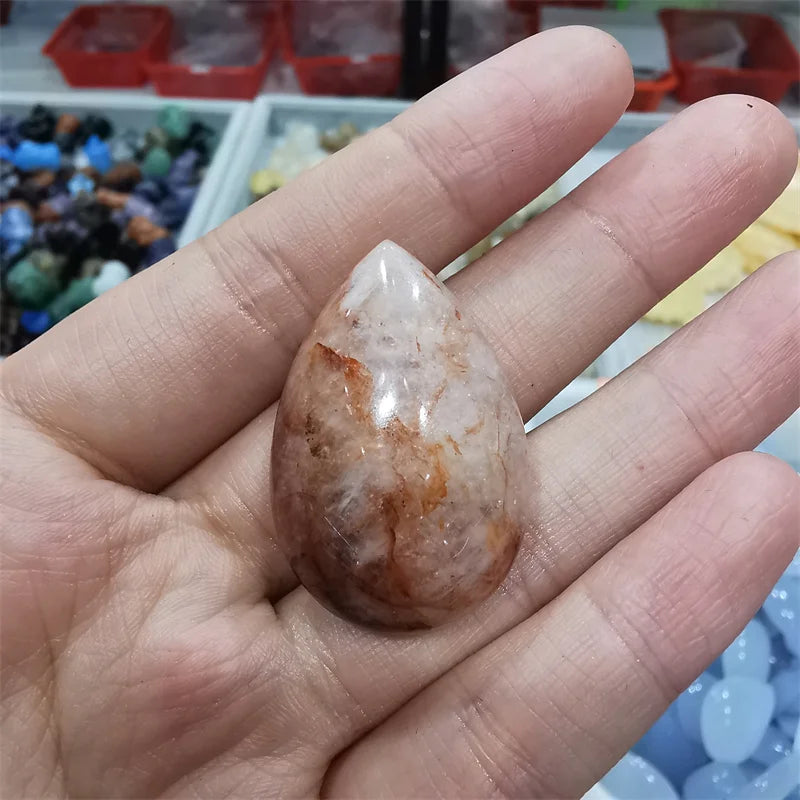 Hot Sale Wholesale Crystal Carvings Red Fire Quartz Water Drop Shape Pendant Stone Quartz for Decoration