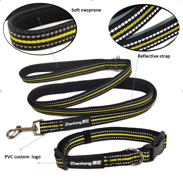 Luxury Custom PVC Logo Soft Neoprene Nylon Strap Reflective Pet Dog Training Collar