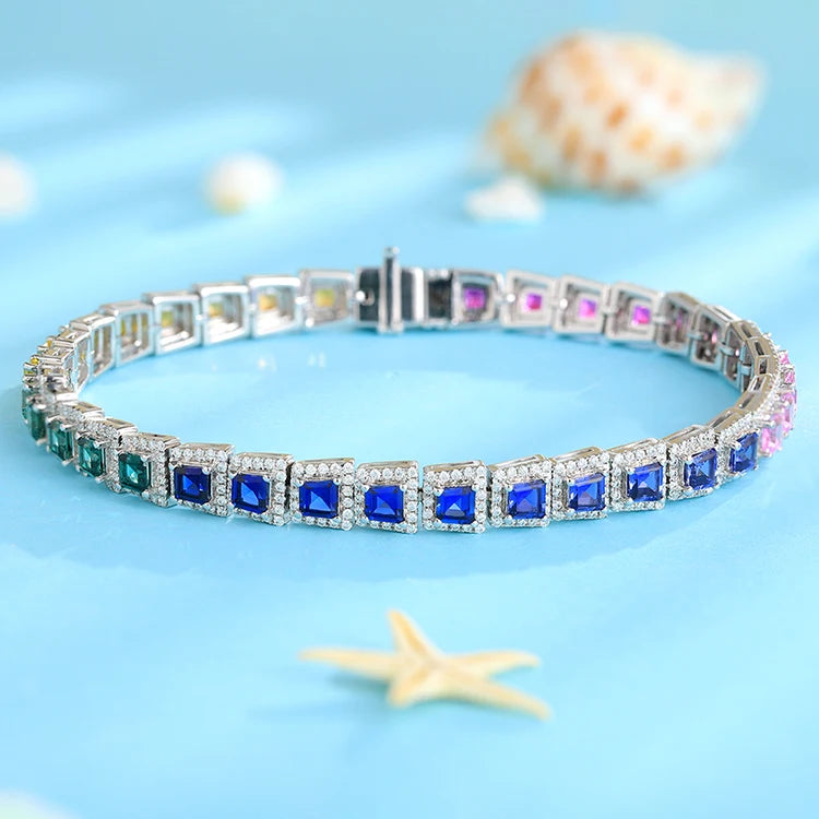 ANSTER Tennis Bracelet Women's 925 Sterling Silver Handmade Iridescent  Color Rhodium Plated Jewelry for Parties and Gifts