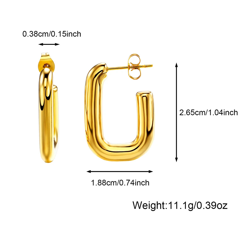 Women Hypoallergenic 18K Gold PVD Stainless Steel Ear Studs Gold Silver Color Exaggerated Style Geometric C Shape Stud Earrings