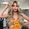 Factory Fast Delivery Long Wavy Platinum Ombre Lace Front Synthetic Wigs Blonde Lace Frontal Natural Wig for Women High Density