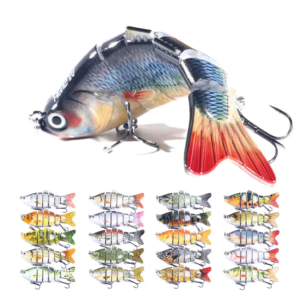 10cm 18g Metal Plastic Artificial Bass Fish Lure Swimbait 6 Segmented Multi-Jointed Hard Bait 3D Eyes Strong Hooks River Lake