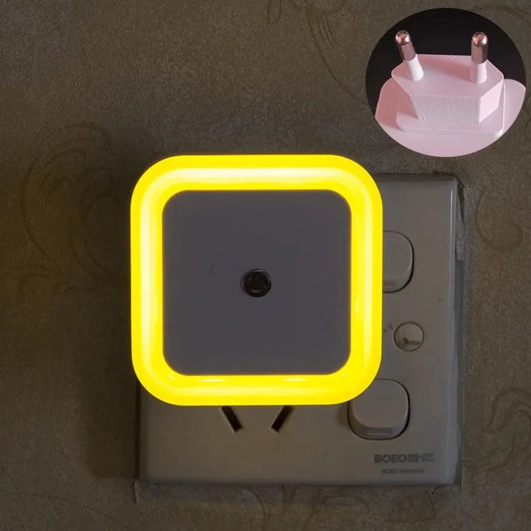 Mini LED Night Light EU/US Plug-in Dusk to Dawn Sensor Wall Nights Lamp Square for Bedroom Hallway Stairs Corridor 110V 220V