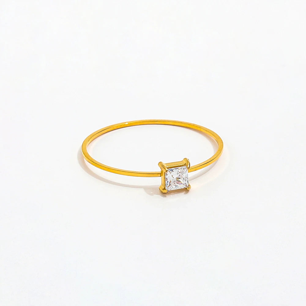 Fenny 18K Gold Plated Waterproof&Tarnish Free Fashion Dainty Super Fine Zirconia Ring Stainless Steel Wholesale Jewelry