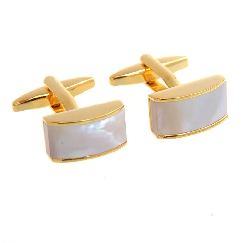 Premium Men's Cuff Links Tie Clip Custom Mother Pearl Shell Gold Plating Natural Stone Suit Shirt Accessory Wedding Tuxedo Dress
