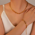 Fashion Simple Hollow Personality 18K Real Gold Stainless Steel Necklace Lip Chain Bracelet Jewelry Set for Women