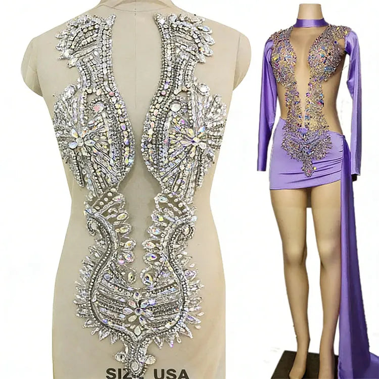 WDP-148 Keering 2022 Latest Prom Party Dress Crystal AB Glass Sew on Rhinestones Stone Body Applique