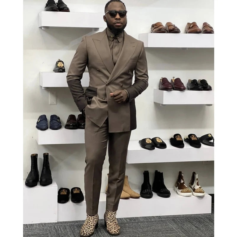 Costume Hommes Classic Patchwork Men Suits Double Breasted Wedding Suit PromTuxedos Groom Suit for Men 2 Pieces Set Blazer Pant