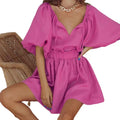 European and American Style Fashion 100% Cotton Linen Casual Set V-neck Flare Lantern Sleeve Shirt Short Skirt Two-piece Set