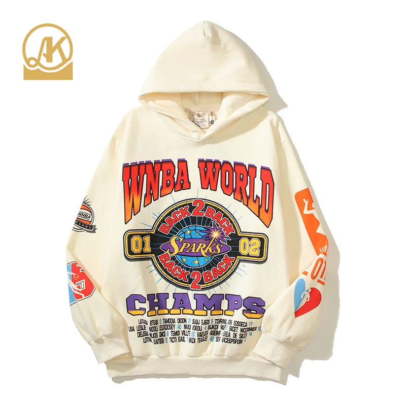 Digital Print Oversized Hoodie Heavyweight Corded Crew Sweatshirt Hoods and Sweatshirts for Men