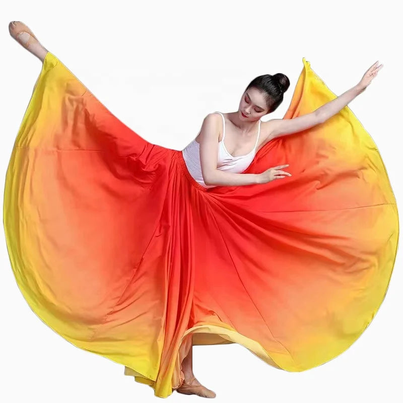 Wholesale Gradient Flame Color Ballroom Belly Dance Performance 720 Circle Long Half Skirt