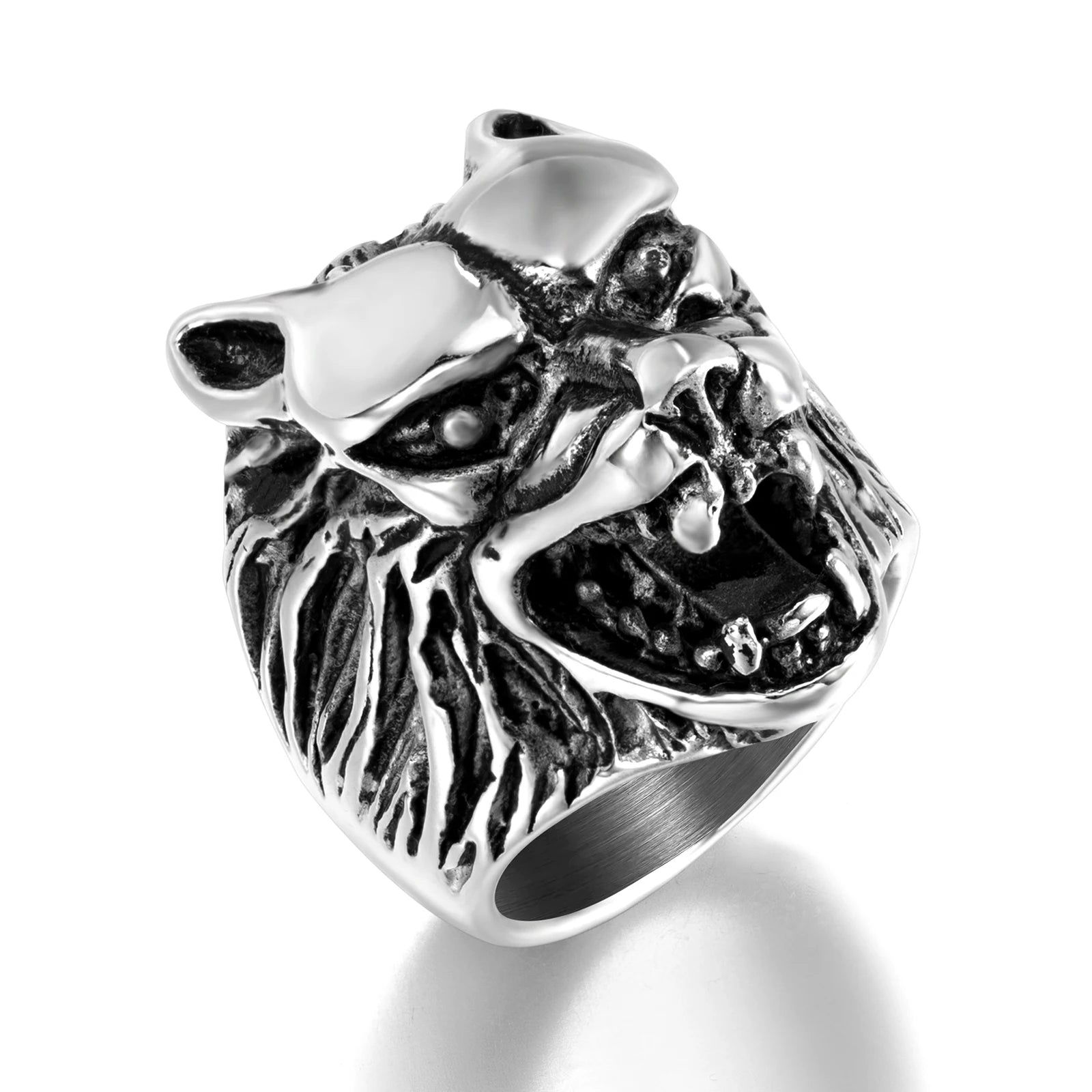 Wholesale Man Jewelry Silver Stainless Steel Men's Ring Wolf Head Animal Ring for Man