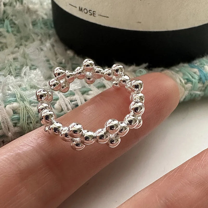 925 Sterling Silver Ball Beaded Cluster Ring Simple Beaded Band Fine Jewelry for Women