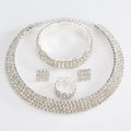 Euro-American Fashion 4-Piece Set Diamond Rhinestone Necklace Earring Stretch Ring Bracelet Collar for Wedding or Party