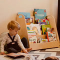 Kid Wood Bookshelf With Cabinet Storage for Montessori Kindergarten Library Nursery Classroom Home Book Organizer Bookcase