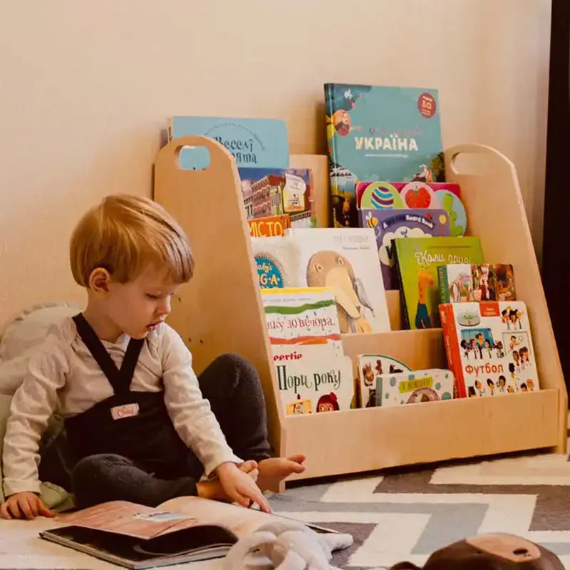 Kid Wood Bookshelf With Cabinet Storage for Montessori Kindergarten Library Nursery Classroom Home Book Organizer Bookcase