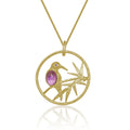 Abiding Hot Sale Natural Amethyst Round Pendant Vivid Bird Gold Plated Jewelry Fashion 925 Sterling Silver Necklace Pendant