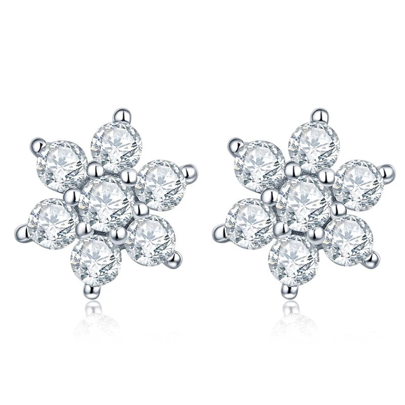 High Quality 925 Sterling Silver Flower Moissanite Earrings Rhodium Plated Luxury Design Moissanite S925 Stud Earrings for Women